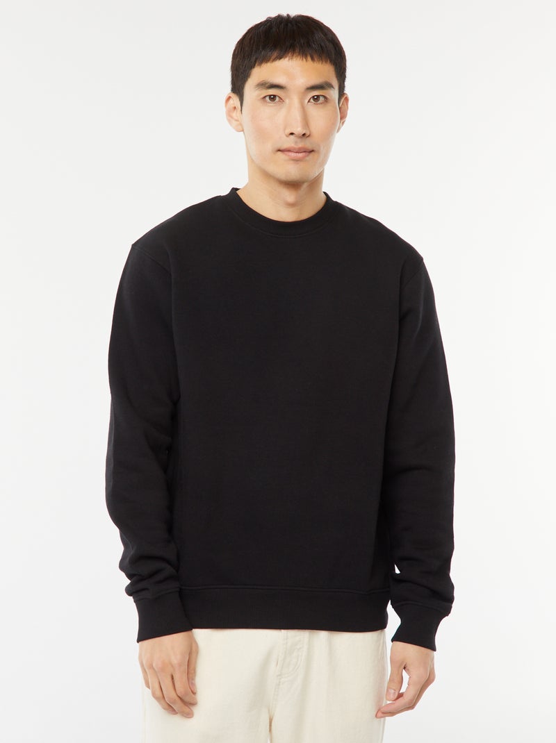 Sudadera lisa de felpa con cuello redondo negro - Kiabi