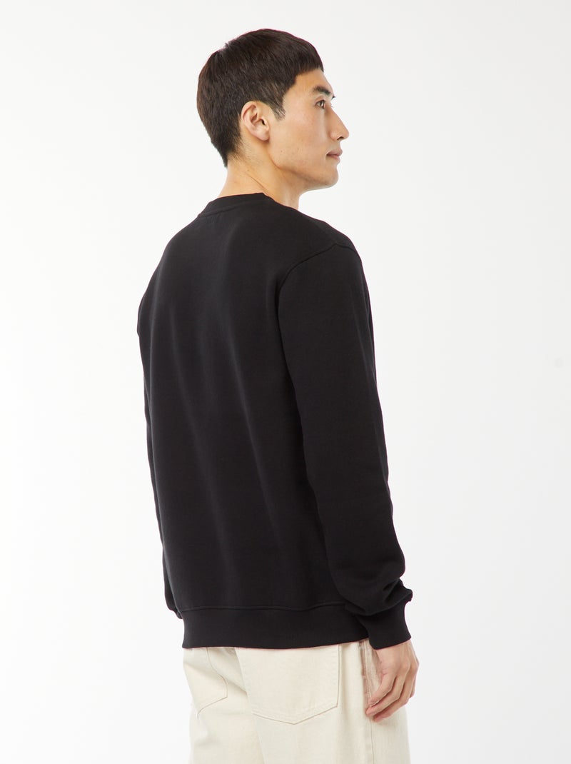 Sudadera lisa de felpa con cuello redondo negro - Kiabi