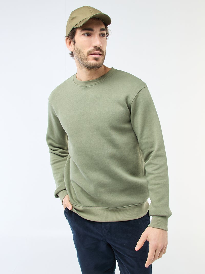 Sudadera lisa de felpa con cuello redondo Verde - Kiabi