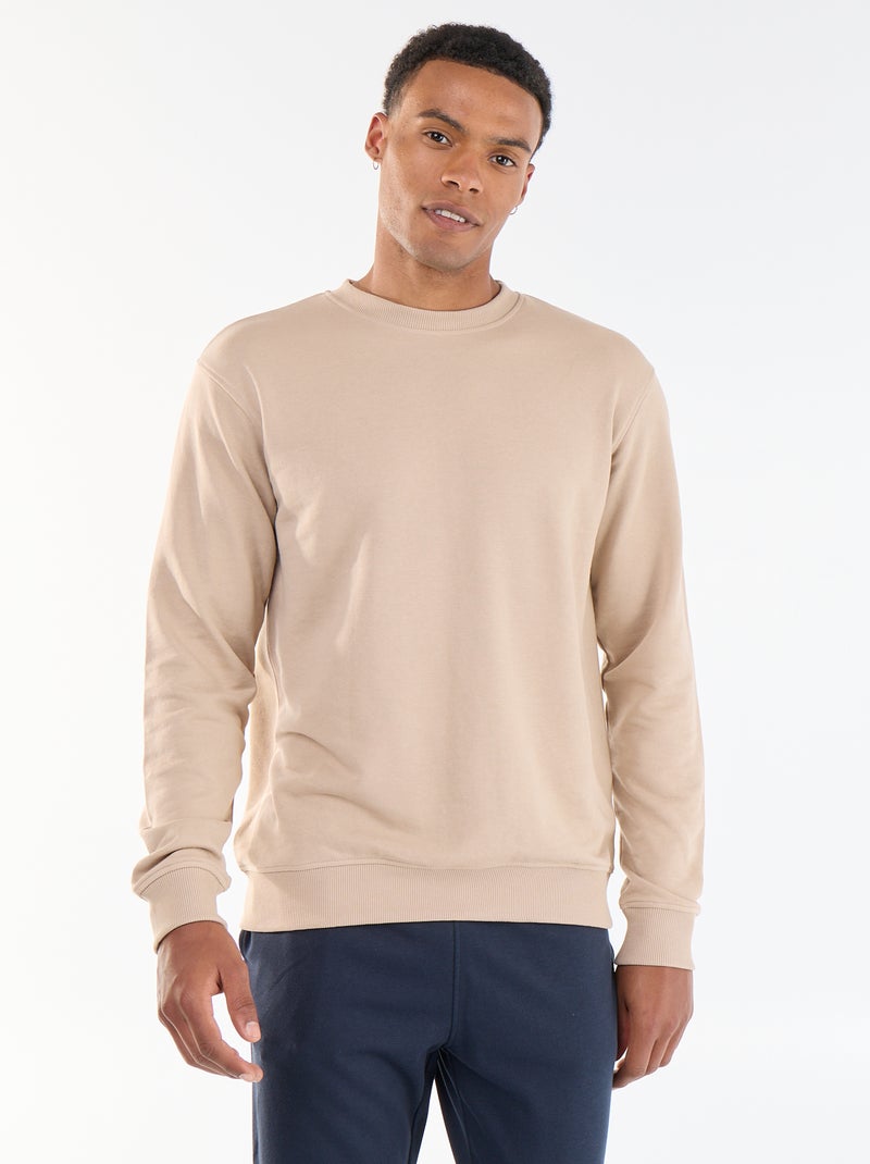 Sudadera lisa de felpa francesa Beige - Kiabi