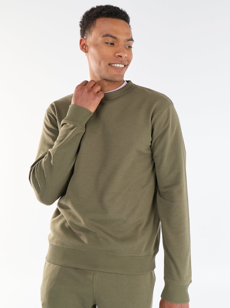 Sudadera lisa de felpa francesa Kaki - Kiabi