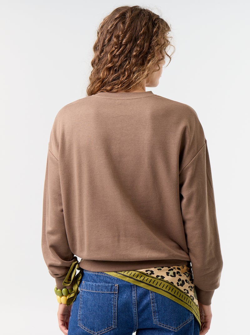 Sudadera lisa de felpa Marron - Kiabi