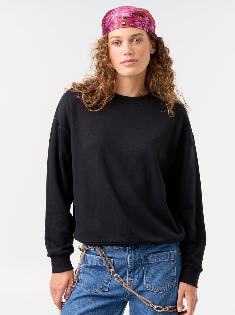Sudadera lisa de felpa Negro - Kiabi