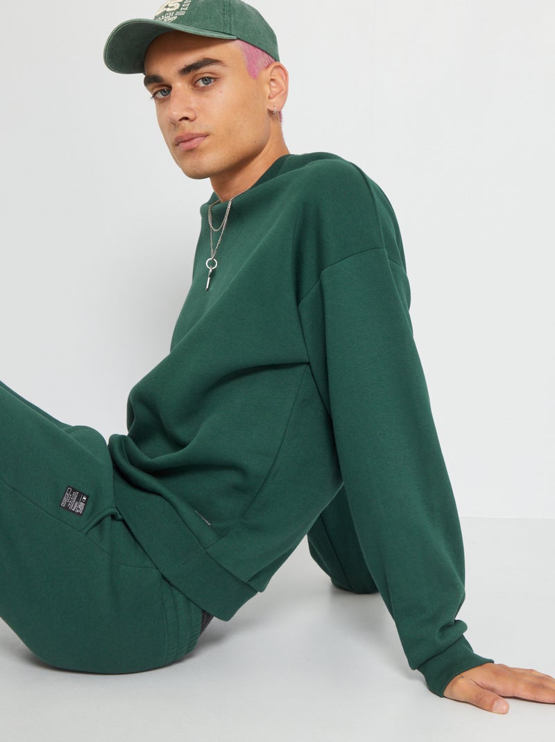 Sudadera lisa de felpa VERDE OSCURO - Kiabi