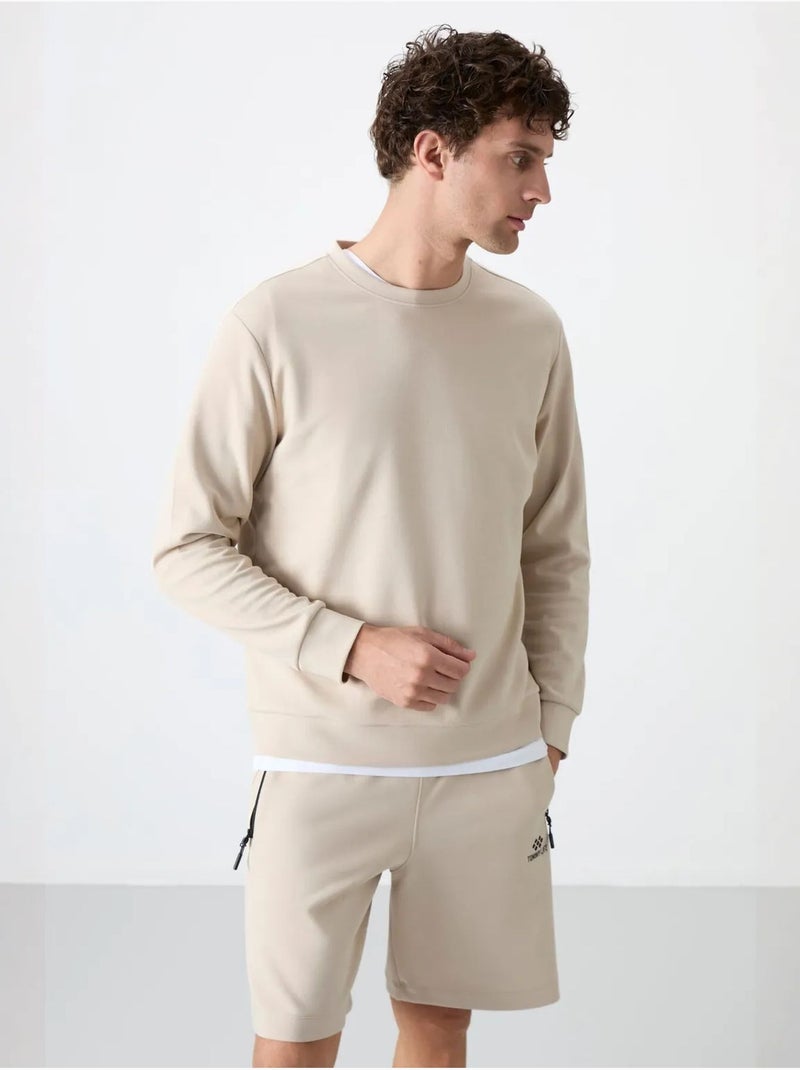 Sudadera lisa de hombre con cuello redondo tommy Beige arcilla - Kiabi