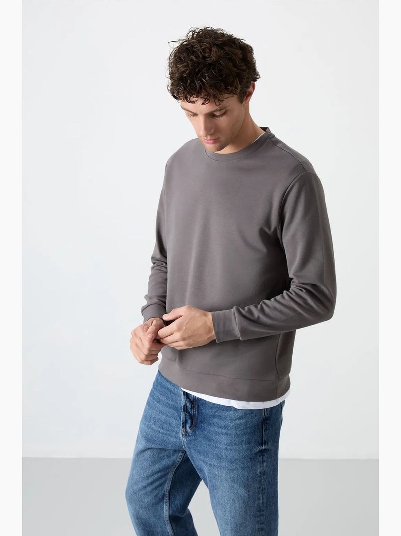Sudadera lisa de hombre con cuello redondo tommy Gris negro - Kiabi