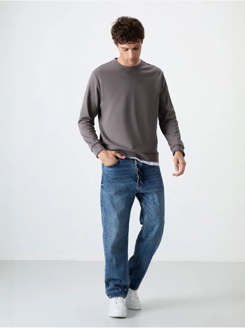 Sudadera lisa de hombre con cuello redondo tommy Gris negro - Kiabi