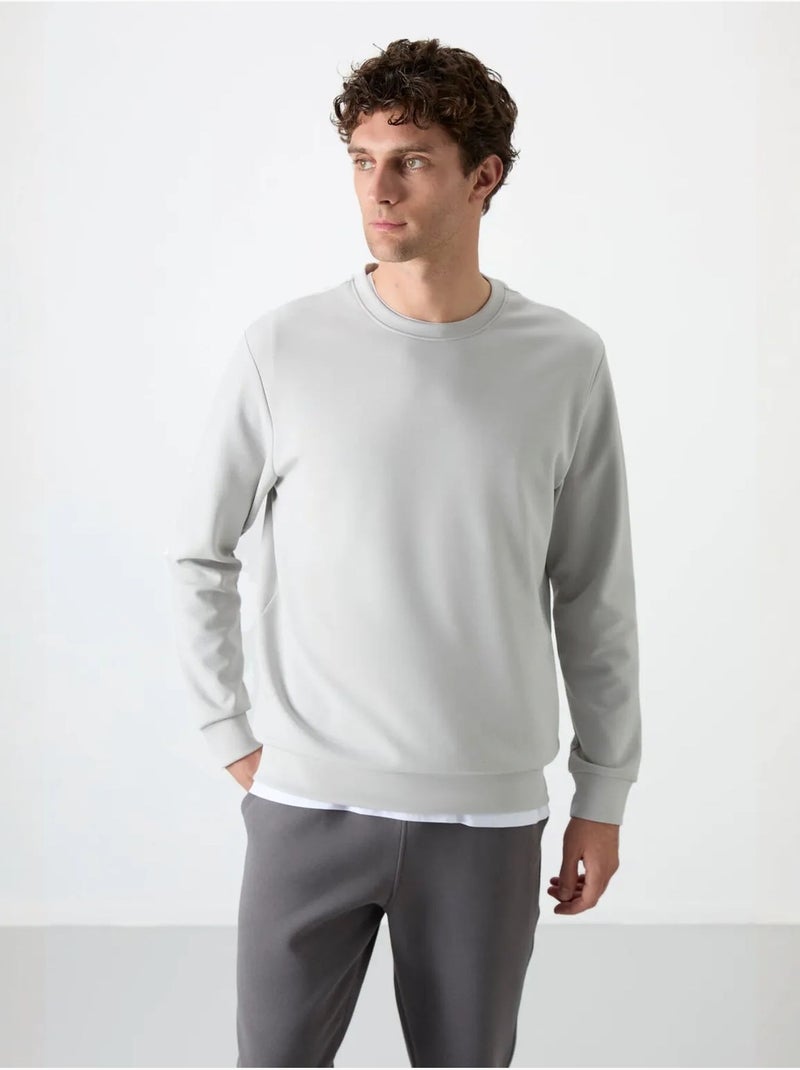 Sudadera lisa de hombre con cuello redondo tommy Gris perla - Kiabi