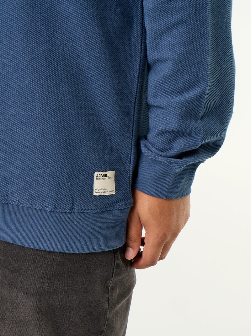 Sudadera lisa de punto acanalado Azul - Kiabi