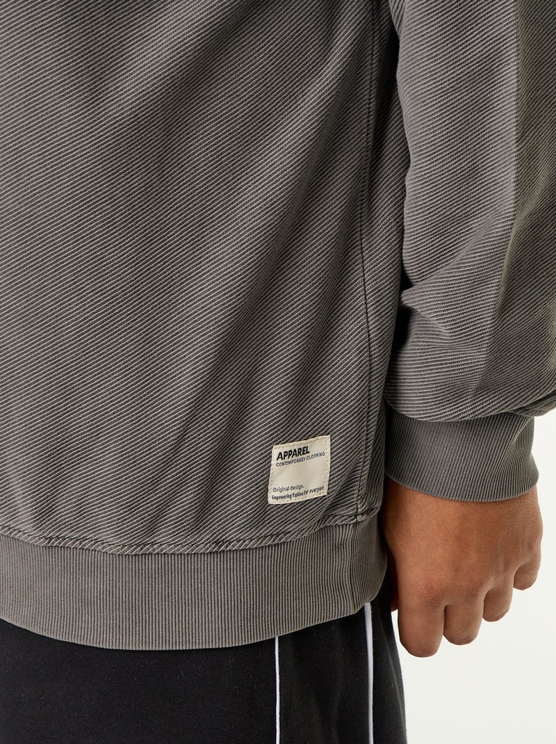Sudadera lisa de punto acanalado Gris - Kiabi