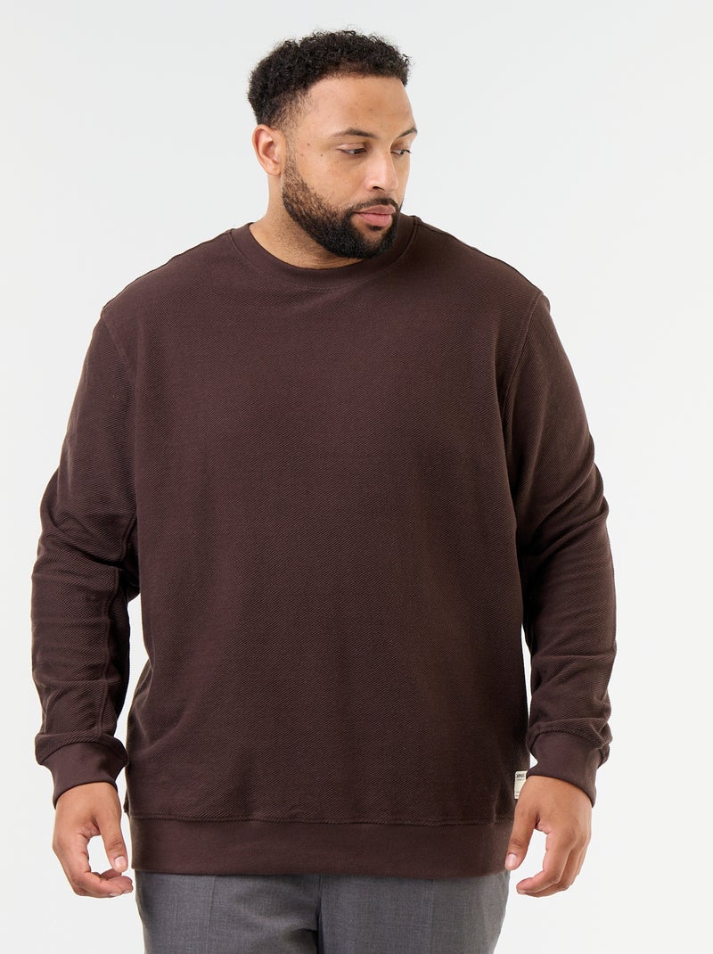 Sudadera lisa de punto acanalado Marron - Kiabi