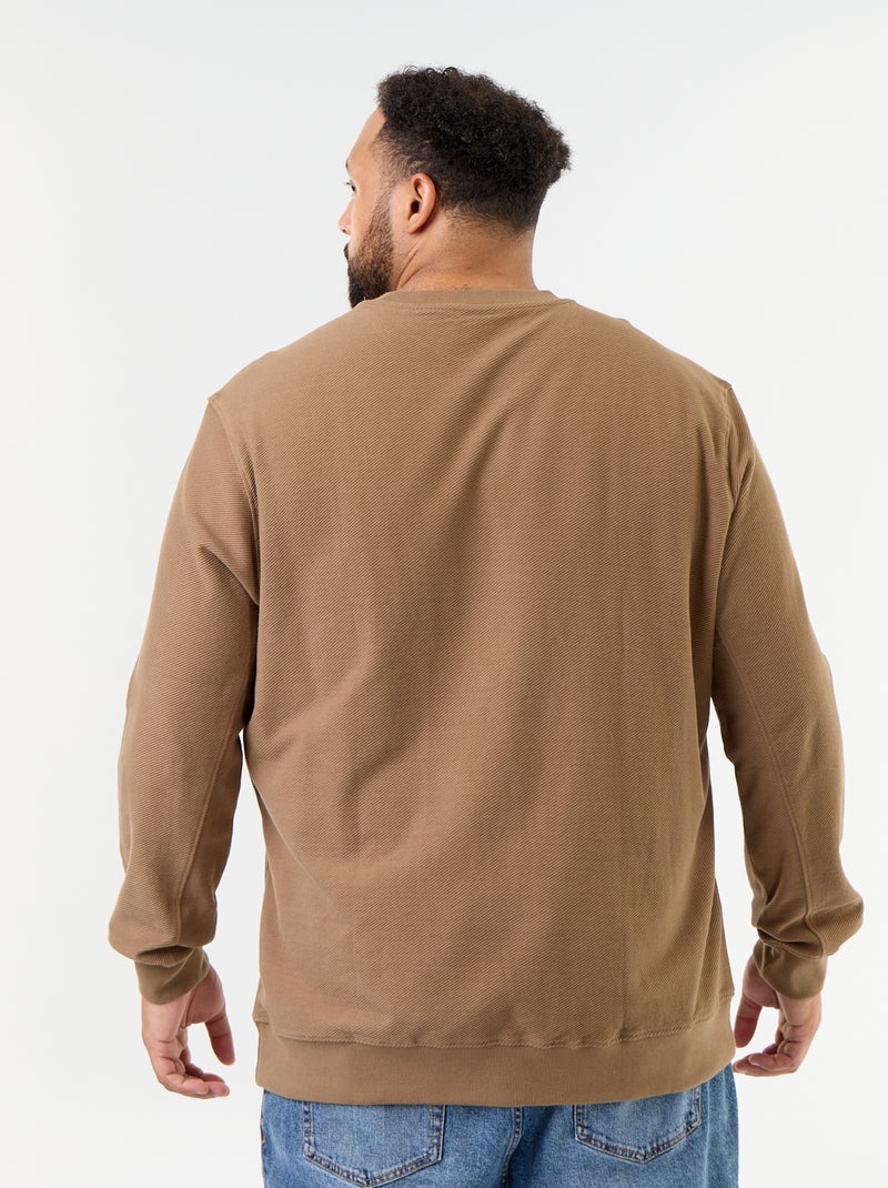 Sudadera lisa de punto acanalado Marron - Kiabi