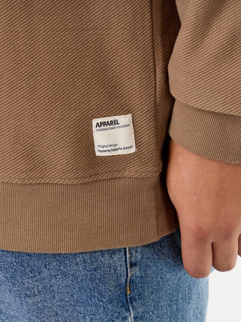 Sudadera lisa de punto acanalado Marron - Kiabi
