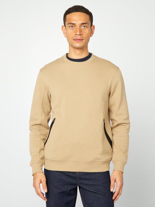 Sudadera lisa de punto de piqué con bolsillos con cremallera - Kiabi