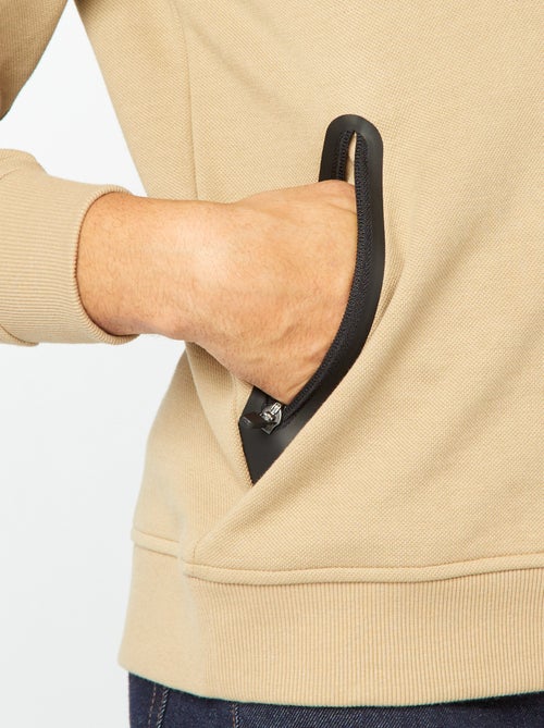 Sudadera lisa de punto de piqué con bolsillos con cremallera - Kiabi