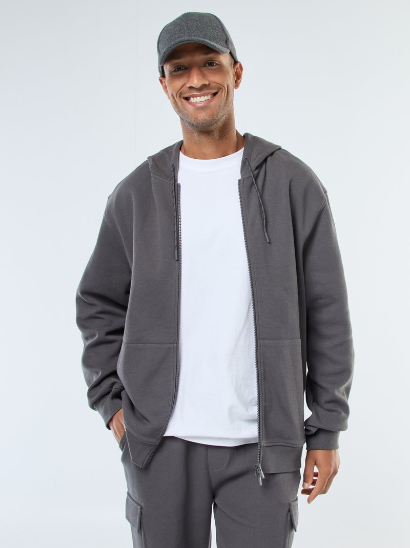 Sudadera lisa de punto de piqué con capucha gris - Kiabi