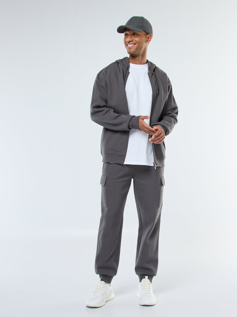 Sudadera lisa de punto de piqué con capucha gris - Kiabi