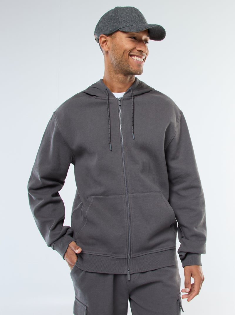 Sudadera lisa de punto de piqué con capucha gris - Kiabi