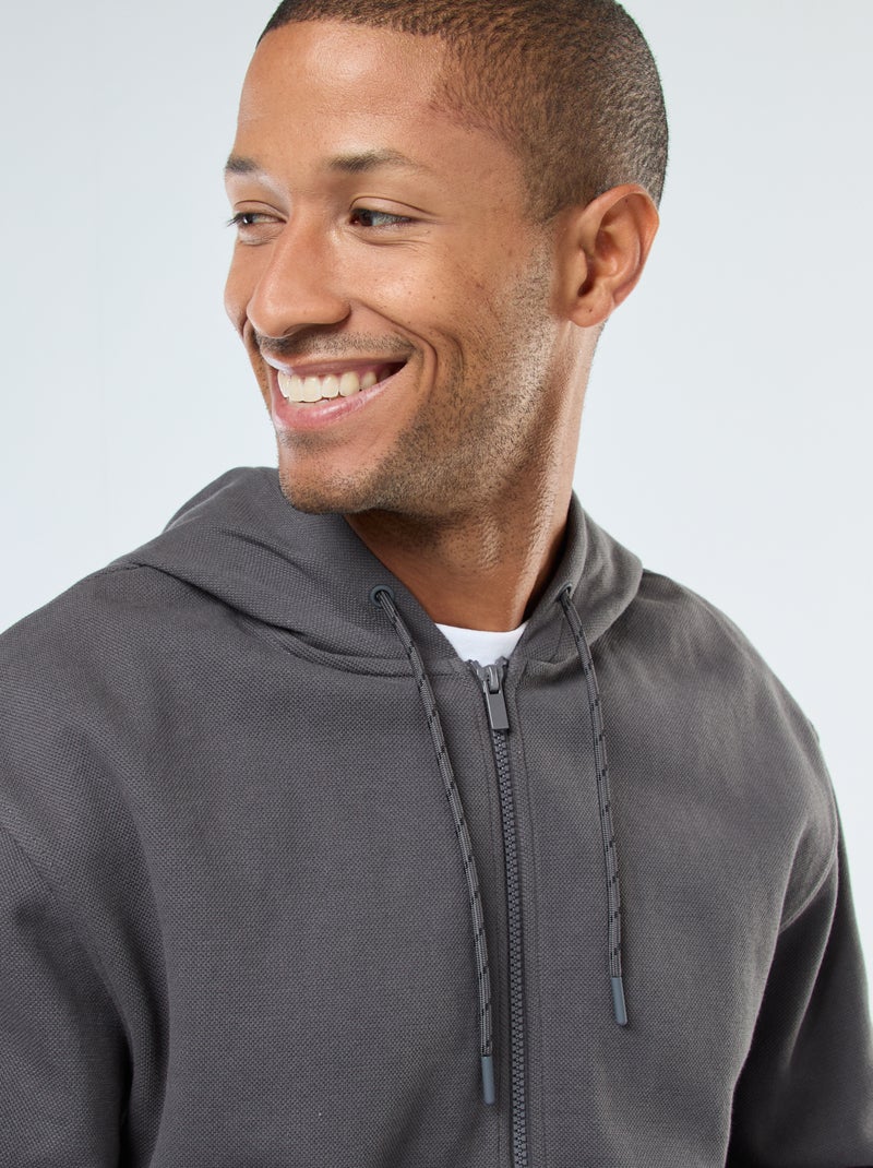 Sudadera lisa de punto de piqué con capucha gris - Kiabi