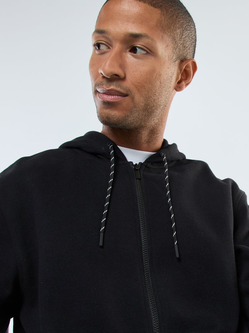 Sudadera lisa de punto de piqué con capucha negro - Kiabi