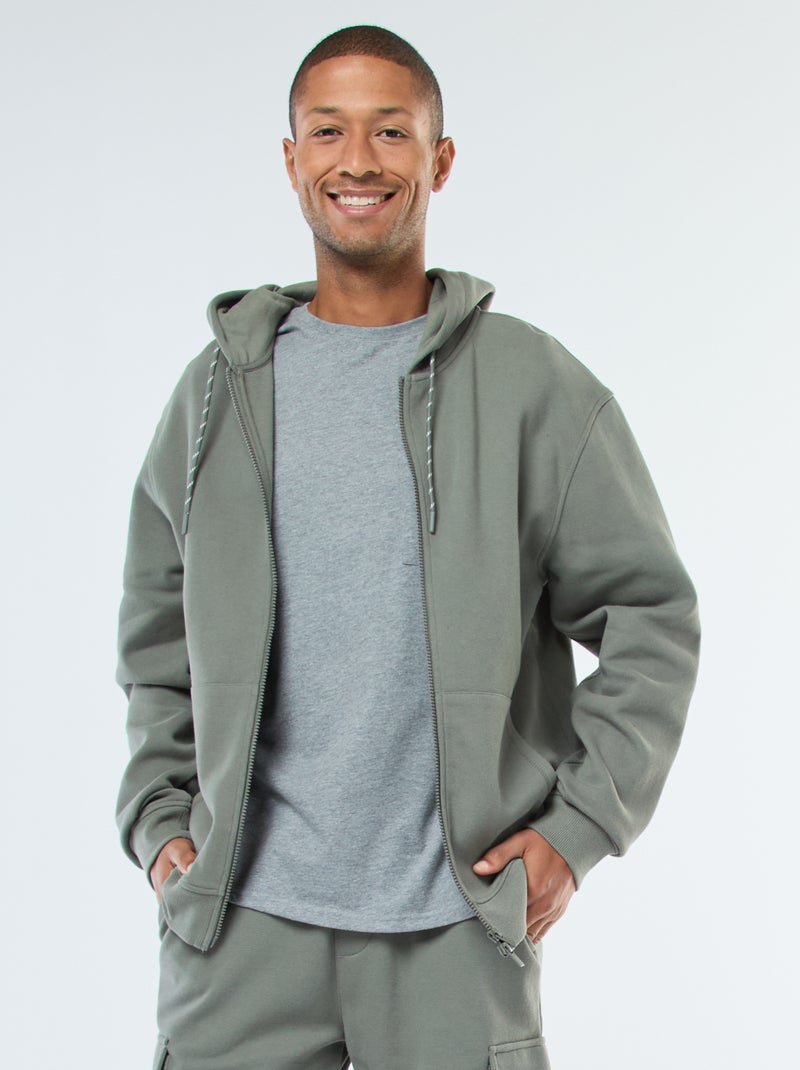 Sudadera lisa de punto de piqué con capucha Verde - Kiabi