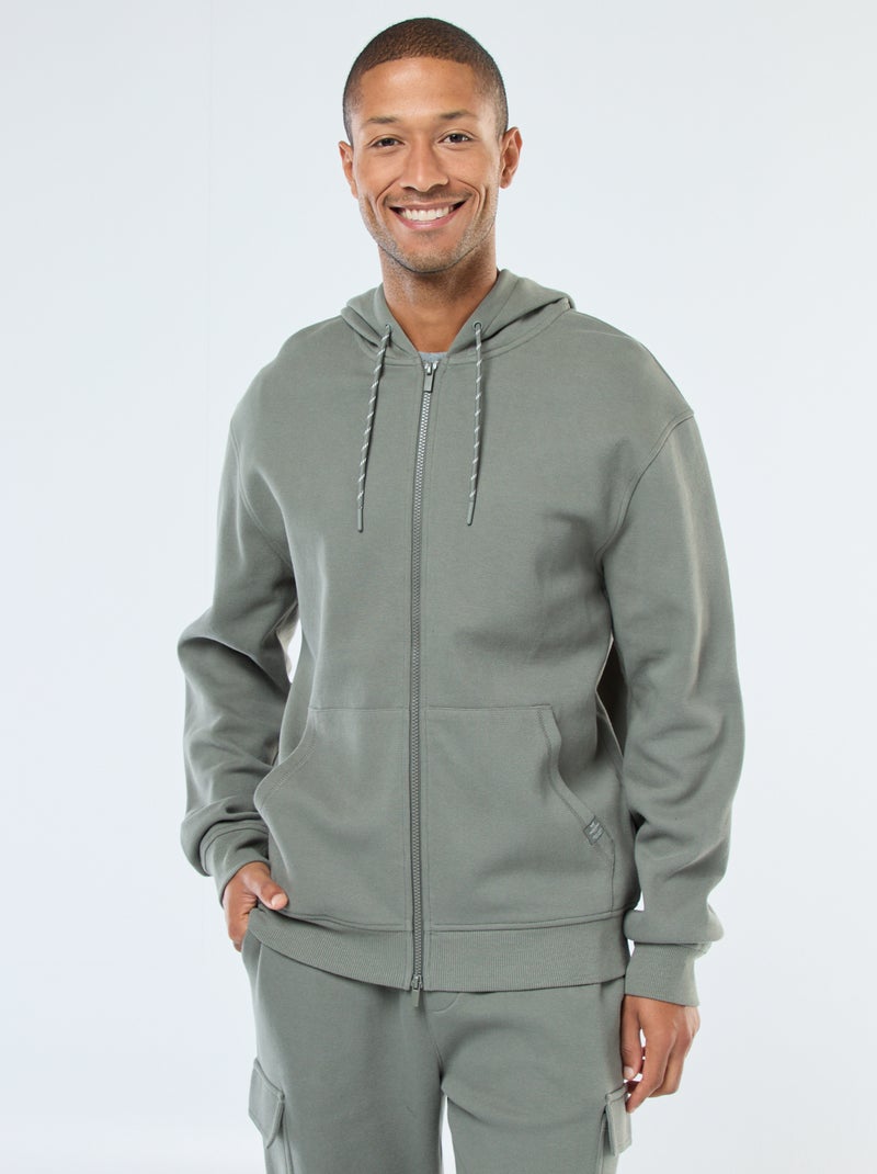 Sudadera lisa de punto de piqué con capucha Verde - Kiabi