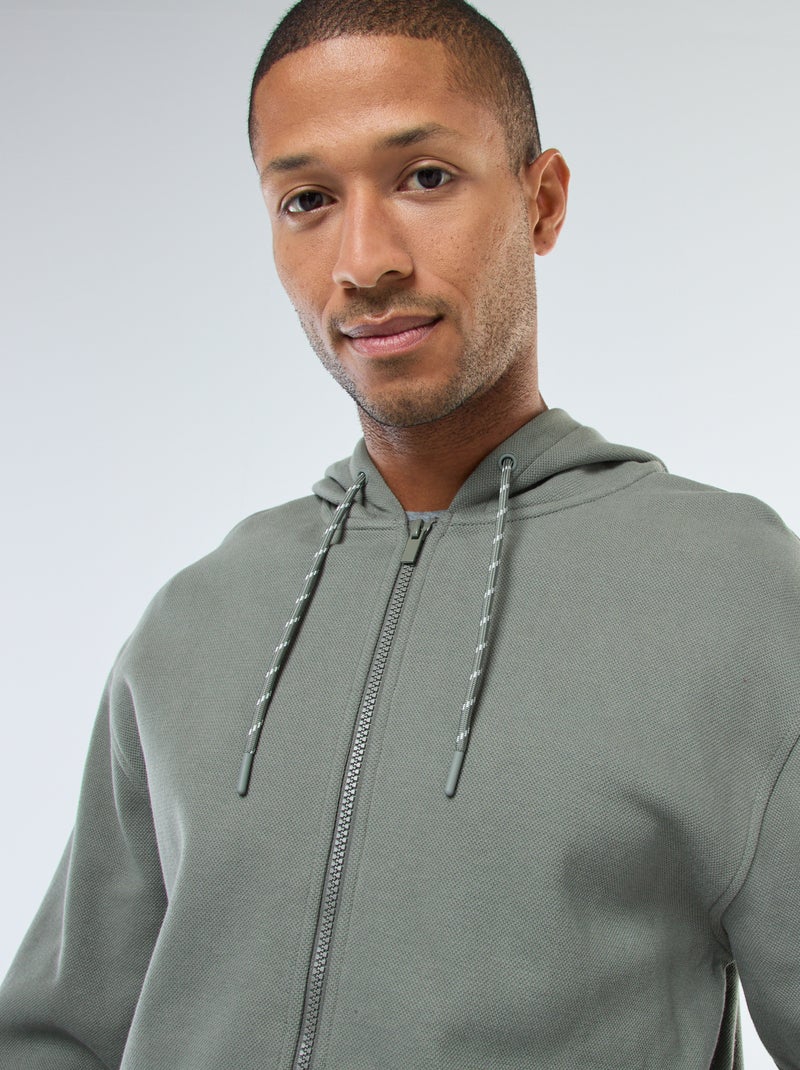 Sudadera lisa de punto de piqué con capucha Verde - Kiabi