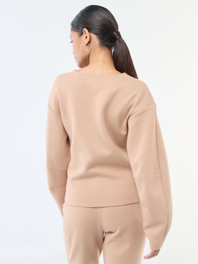 Sudadera mangas abullonadas con cuello redondo Beige - Kiabi