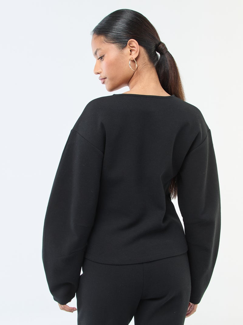 Sudadera mangas abullonadas con cuello redondo Negro - Kiabi