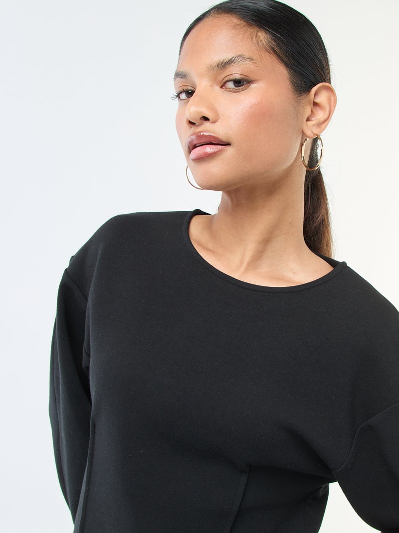 Sudadera mangas abullonadas con cuello redondo Negro - Kiabi