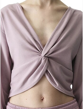 Sudadera midi oversize con cuello en v y detalle de lazada penti