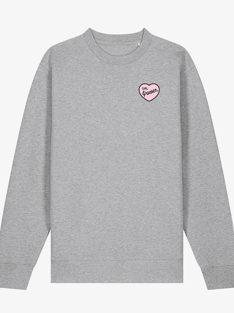Sudadera Mujer - GIRL POWER PINK HEART Gris jaspeado - Kiabi