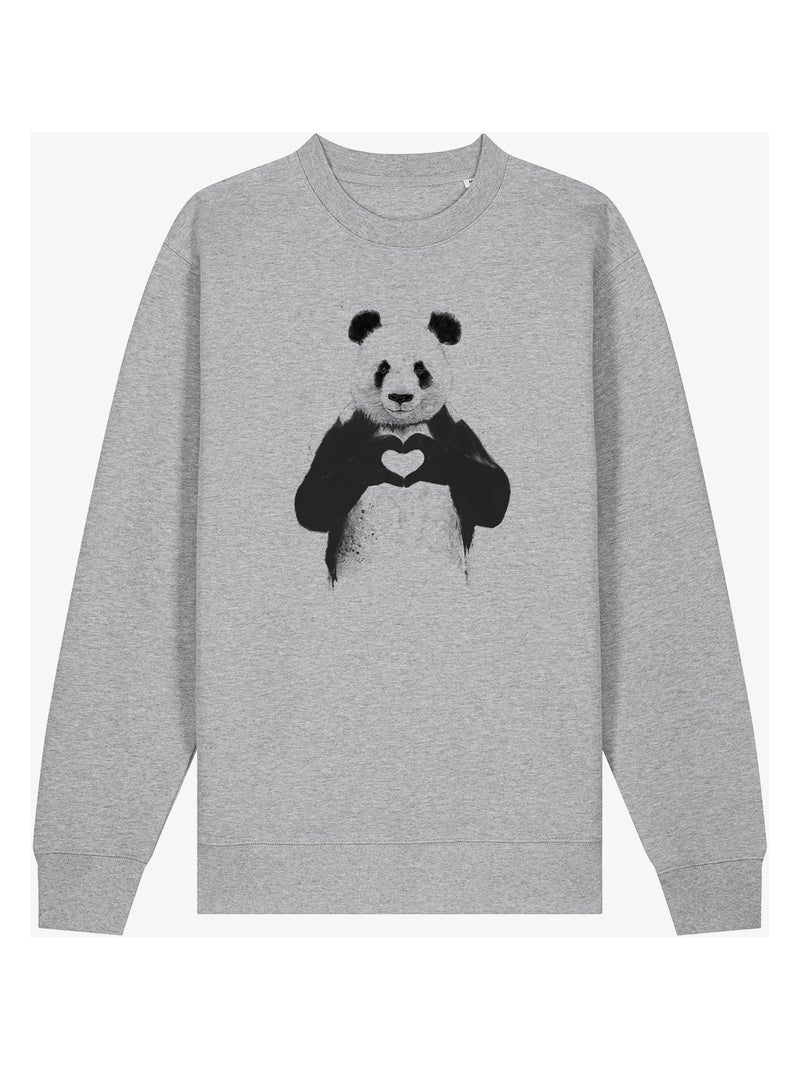 Sudadera Mujer - LOVE PANDA Gris jaspeado - Kiabi