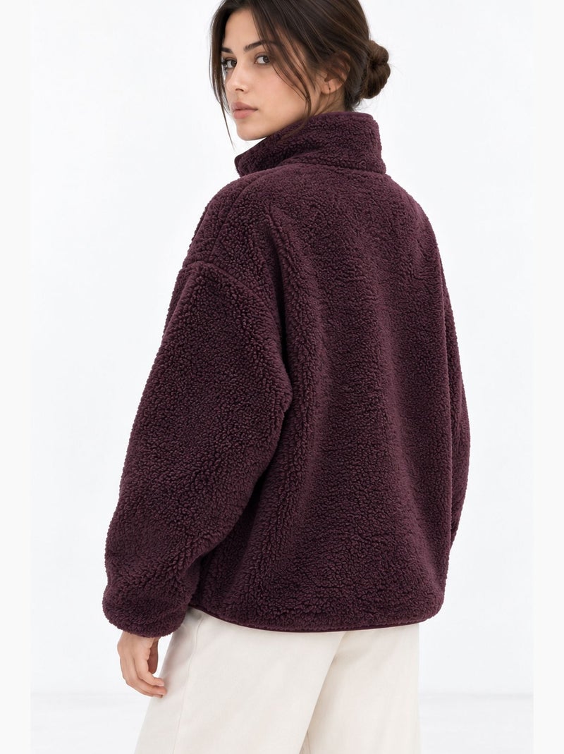Sudadera mujer con media cremallera texturizada mixray Rojo burdeos - Kiabi