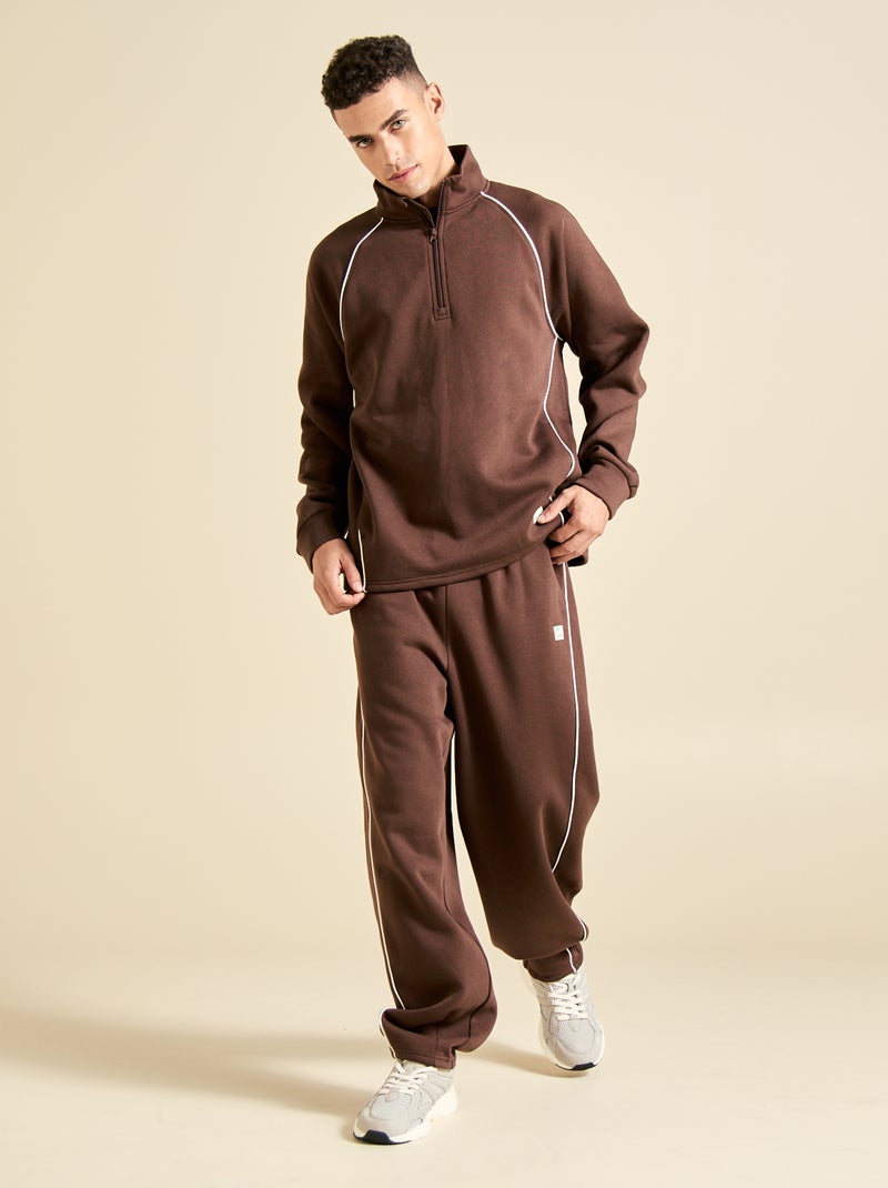 Sudadera multideporte con cuello de camionero con cremallera - (ekstract) Marron - Kiabi