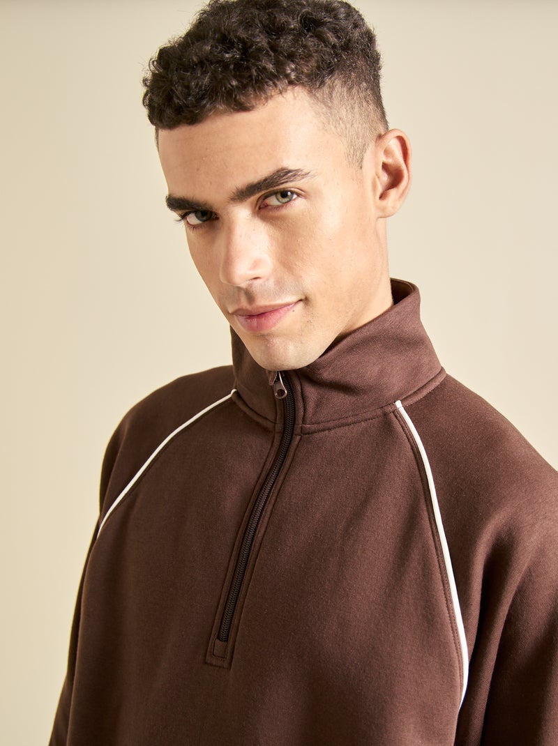 Sudadera multideporte con cuello de camionero con cremallera - (ekstract) Marron - Kiabi