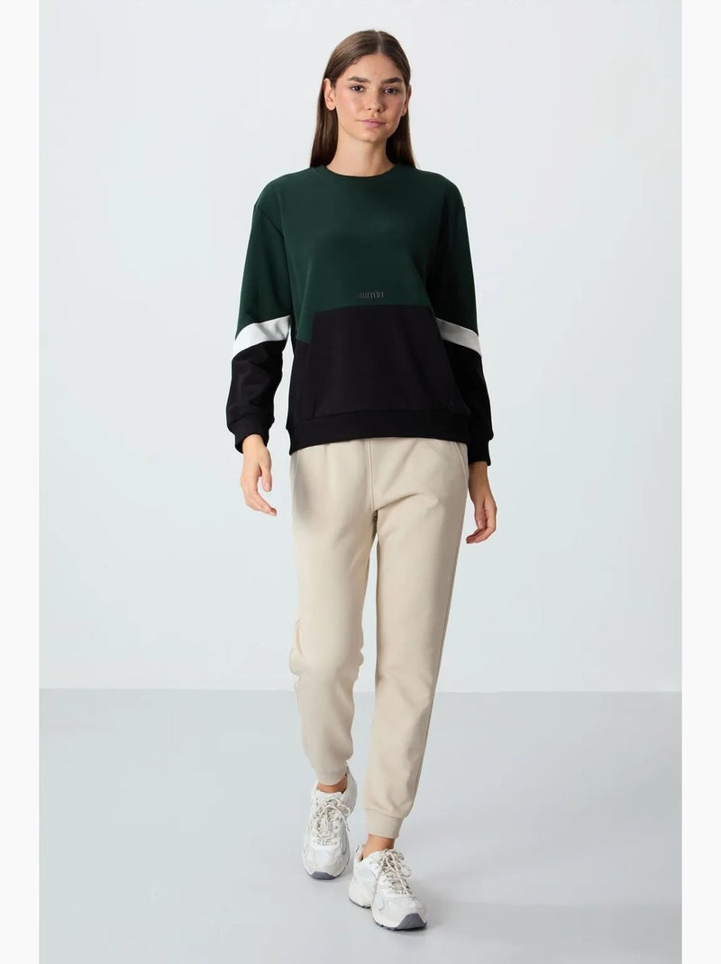 Sudadera oversize color block con cuello redondo tommy Verde bosque - Kiabi
