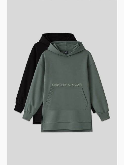 Sudadera oversize con capucha, estampado y bolsillo tommy - Kiabi Sudadera oversize con capucha, estampado y bolsillo tommy - Kiabi