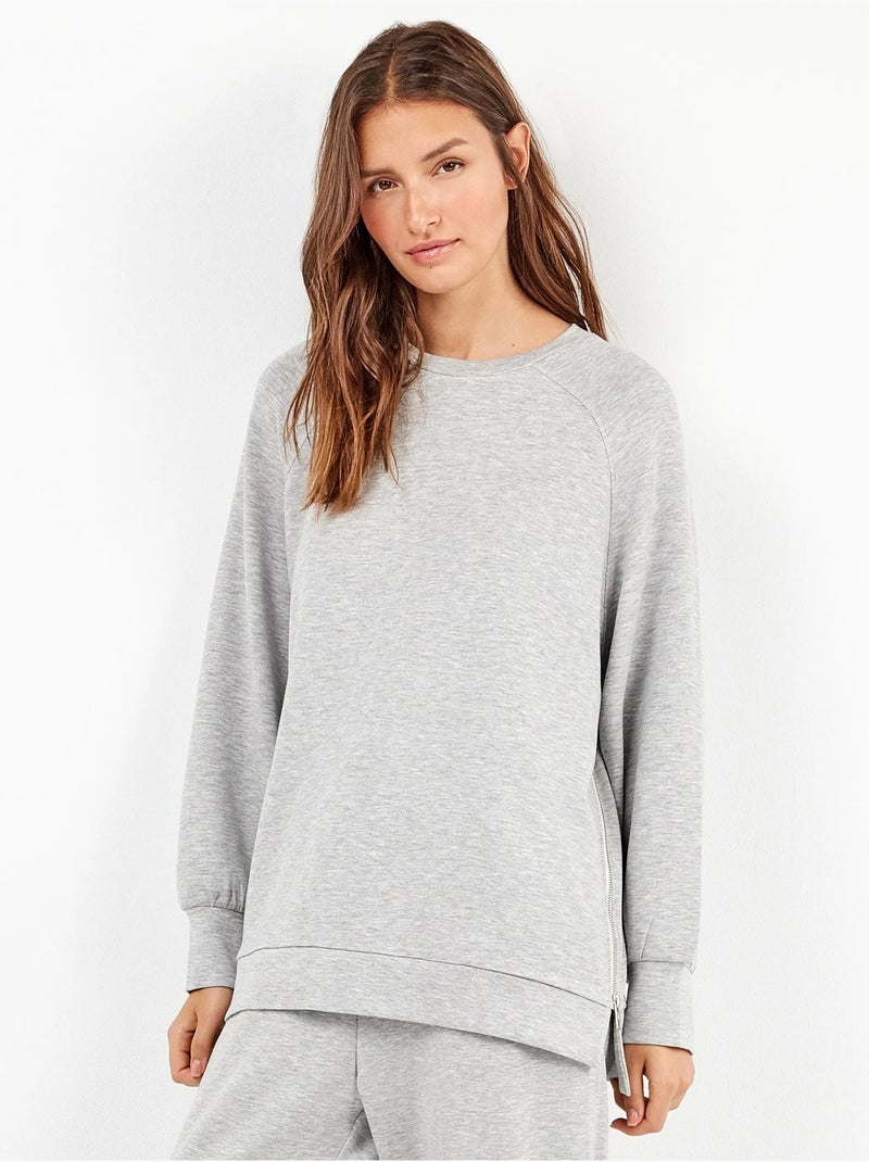 Sudadera oversize con cremalleras en tejido double soft touch Gris - Kiabi