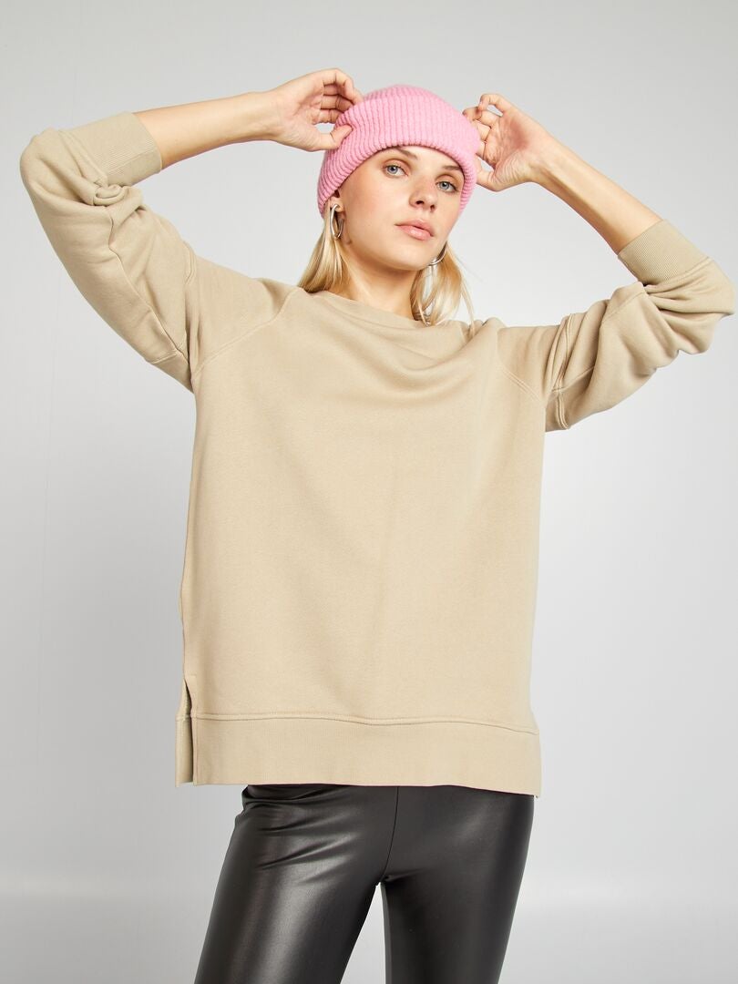 Sudadera oversize con cuello redondo beige - Kiabi