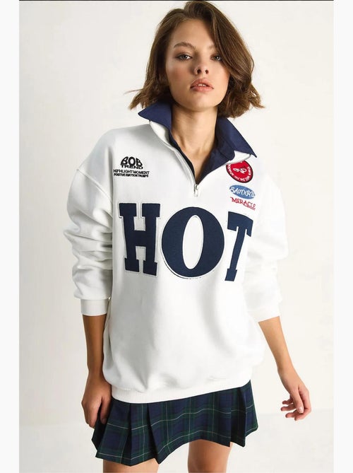 Sudadera oversize con media cremallera y estampado de texto lucci - Kiabi