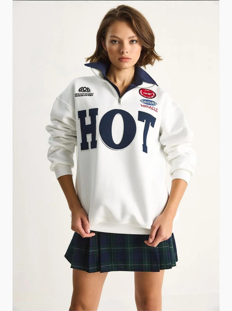 Sudadera oversize con media cremallera y estampado de texto lucci Blanco - Kiabi