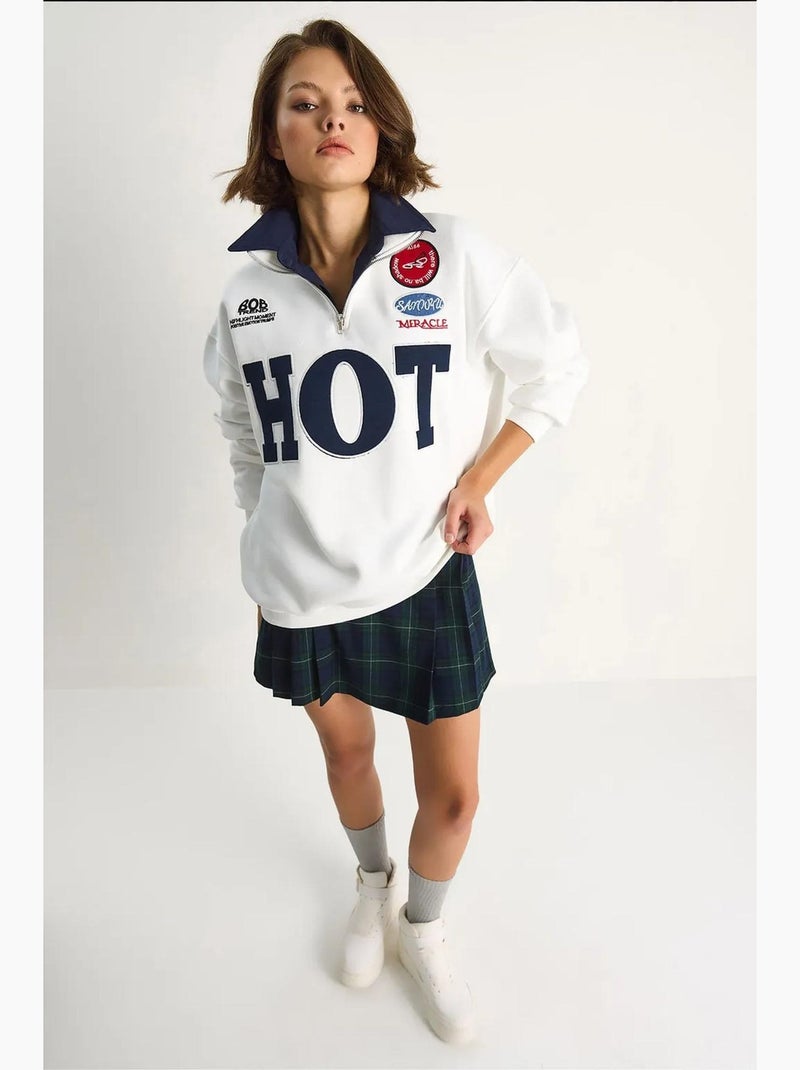 Sudadera oversize con media cremallera y estampado de texto lucci Blanco - Kiabi