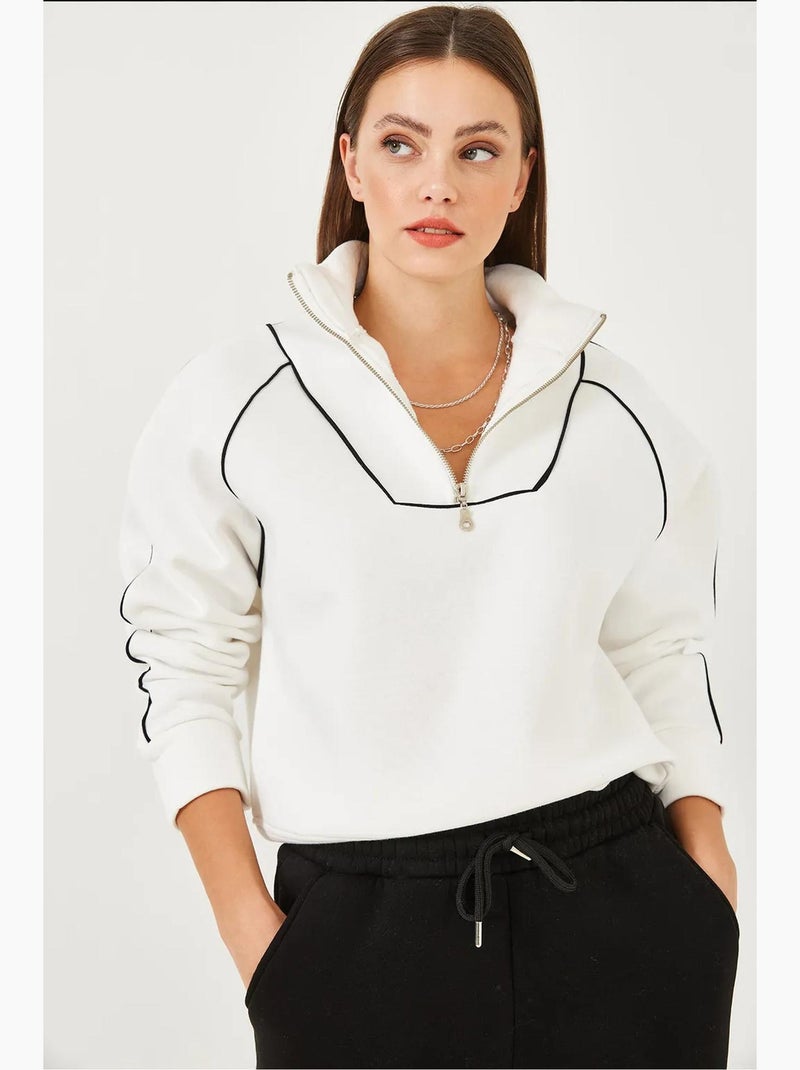 Sudadera oversize crop con media cremallera lucci Blanco - Kiabi