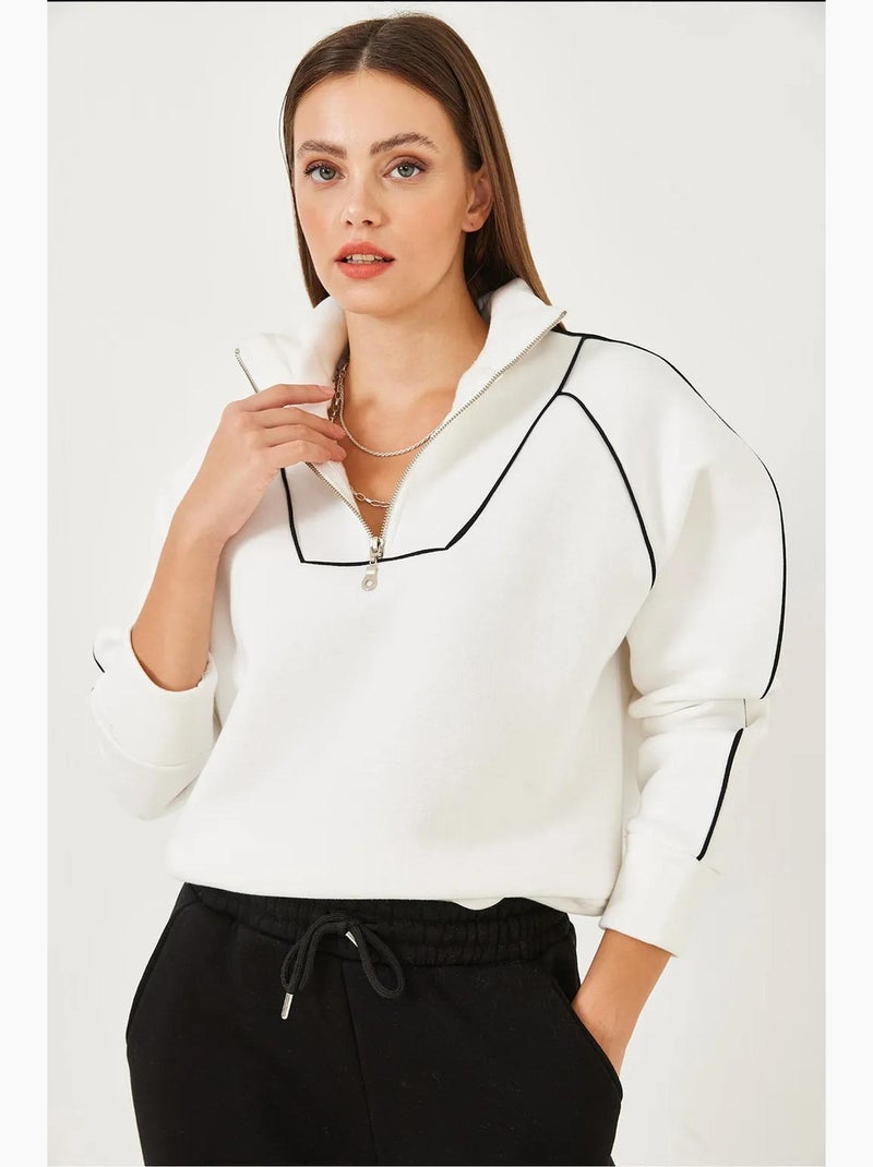 Sudadera oversize crop con media cremallera lucci Blanco - Kiabi