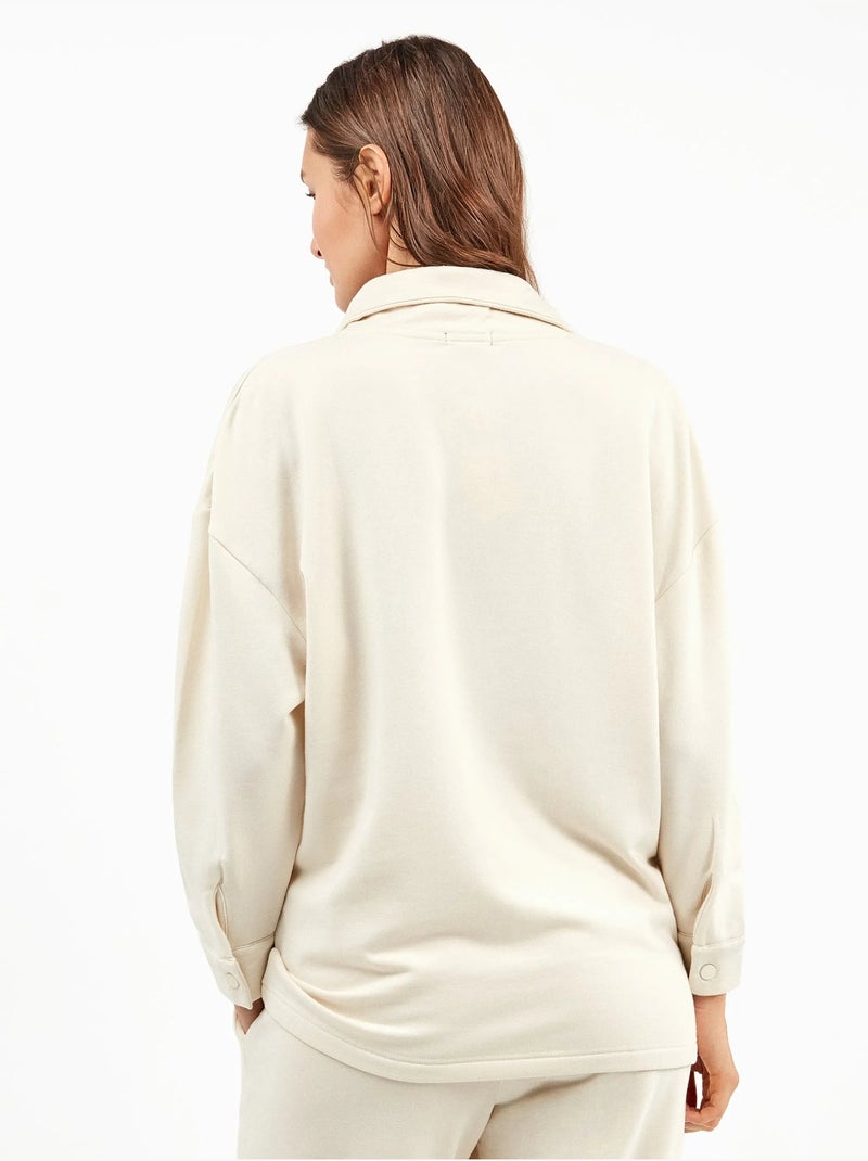 Sudadera oversize cuello amplio, bolsillos y botones clip, de felpa Beige - Kiabi