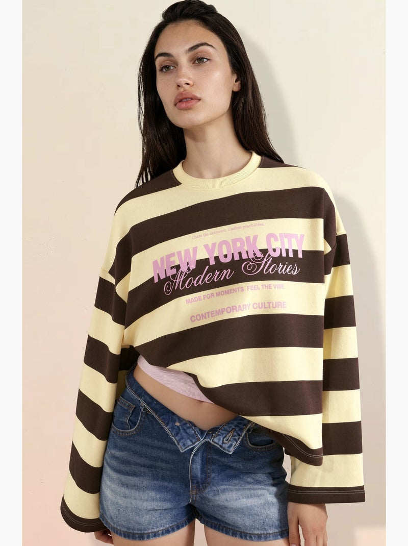 Sudadera oversize de algodón 100% a rayas hiccup Ámbar - Kiabi