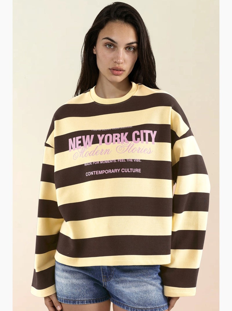 Sudadera oversize de algodón 100% a rayas hiccup Ámbar - Kiabi