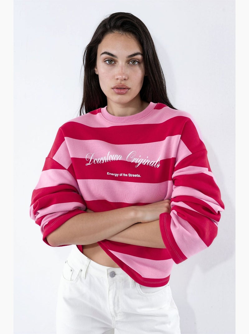 Sudadera oversize de algodón 100% a rayas hiccup Rosa fluo - Kiabi