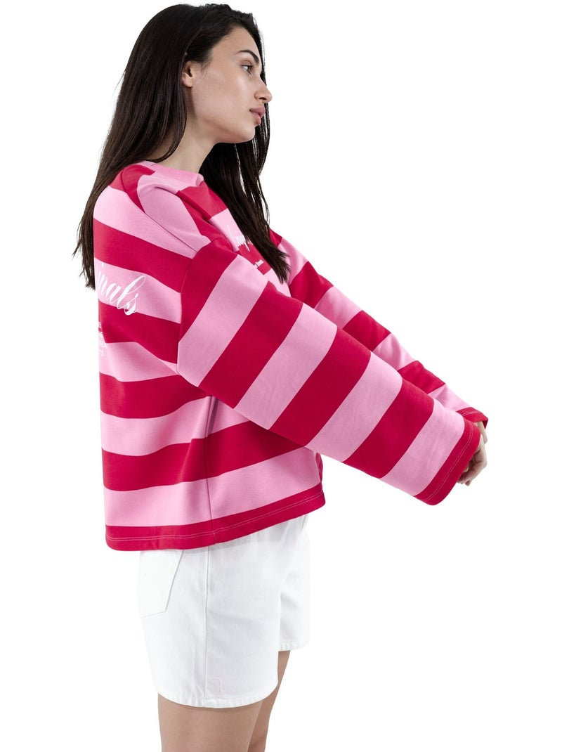 Sudadera oversize de algodón 100% a rayas hiccup Rosa fluo - Kiabi